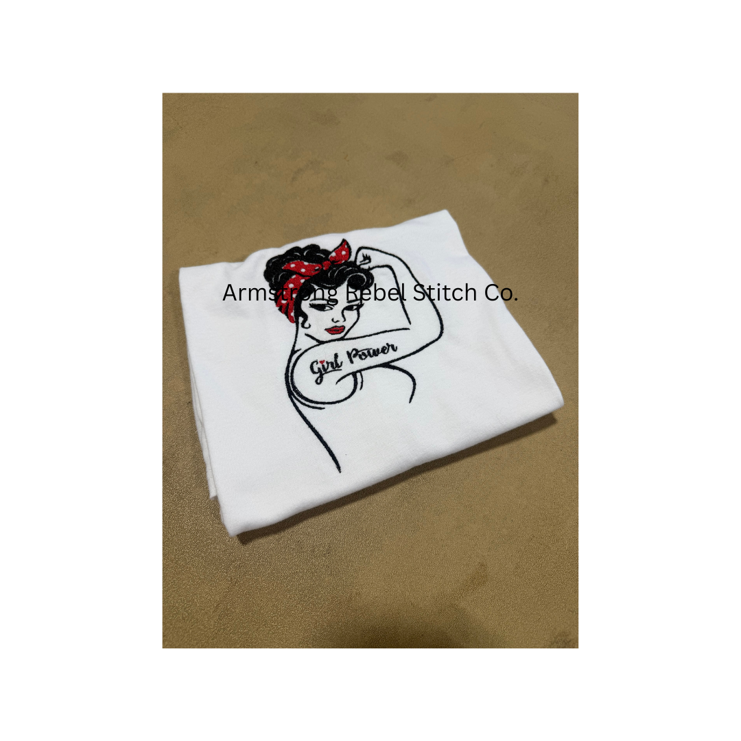 Girl Power Embroidered V-neck T-Shirts