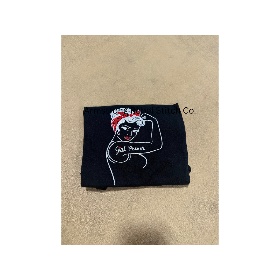 Girl Power Embroidered V-neck T-Shirts