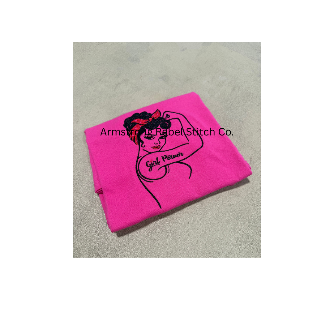 Girl Power Embroidered V-neck T-Shirts